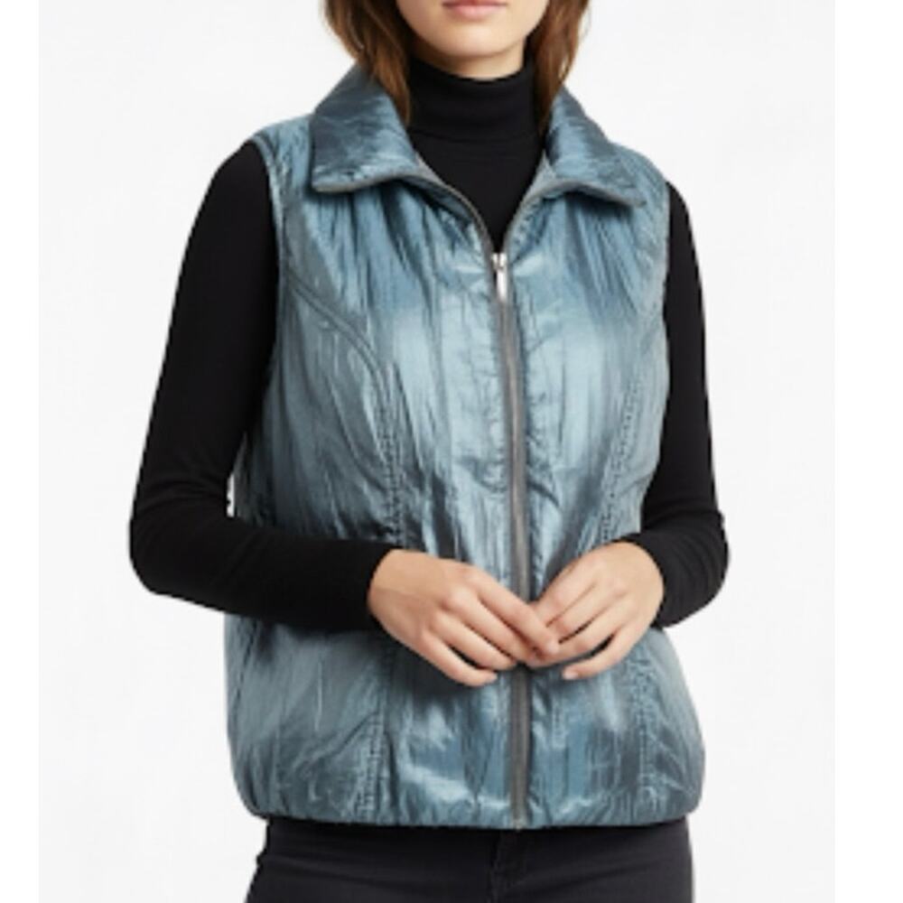 Chico's Iridescent Teal/Taupe Shirred Full Zip Vest  Chico's Size 1 (US Size 8)